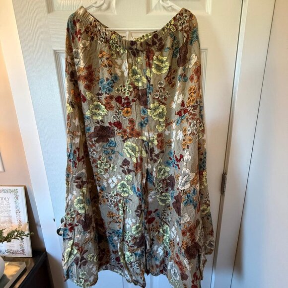 Natural Life - Cotton Patti Palazzo Pant - Tan Cream Floral - XL - Picture 1 of 4